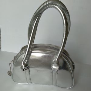 Chateau International Inc small silver satchel bag duel handle NWT